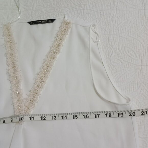 Zara Basic Collection White V-Neck Sleeveless Top With Fringe Trim Size L - Picture 5 of 8